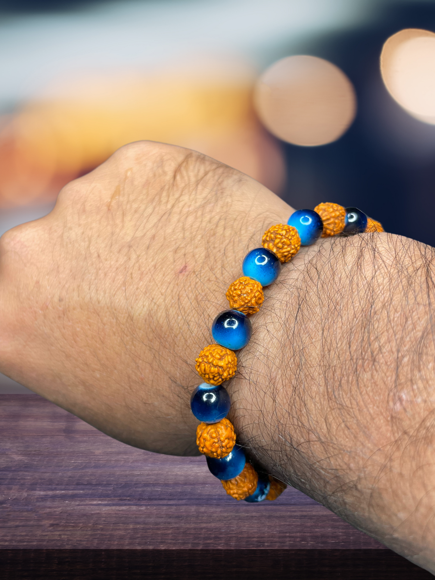 RUDRAKSHA BRACELET WITH BLUE BEEDS FOR MAN