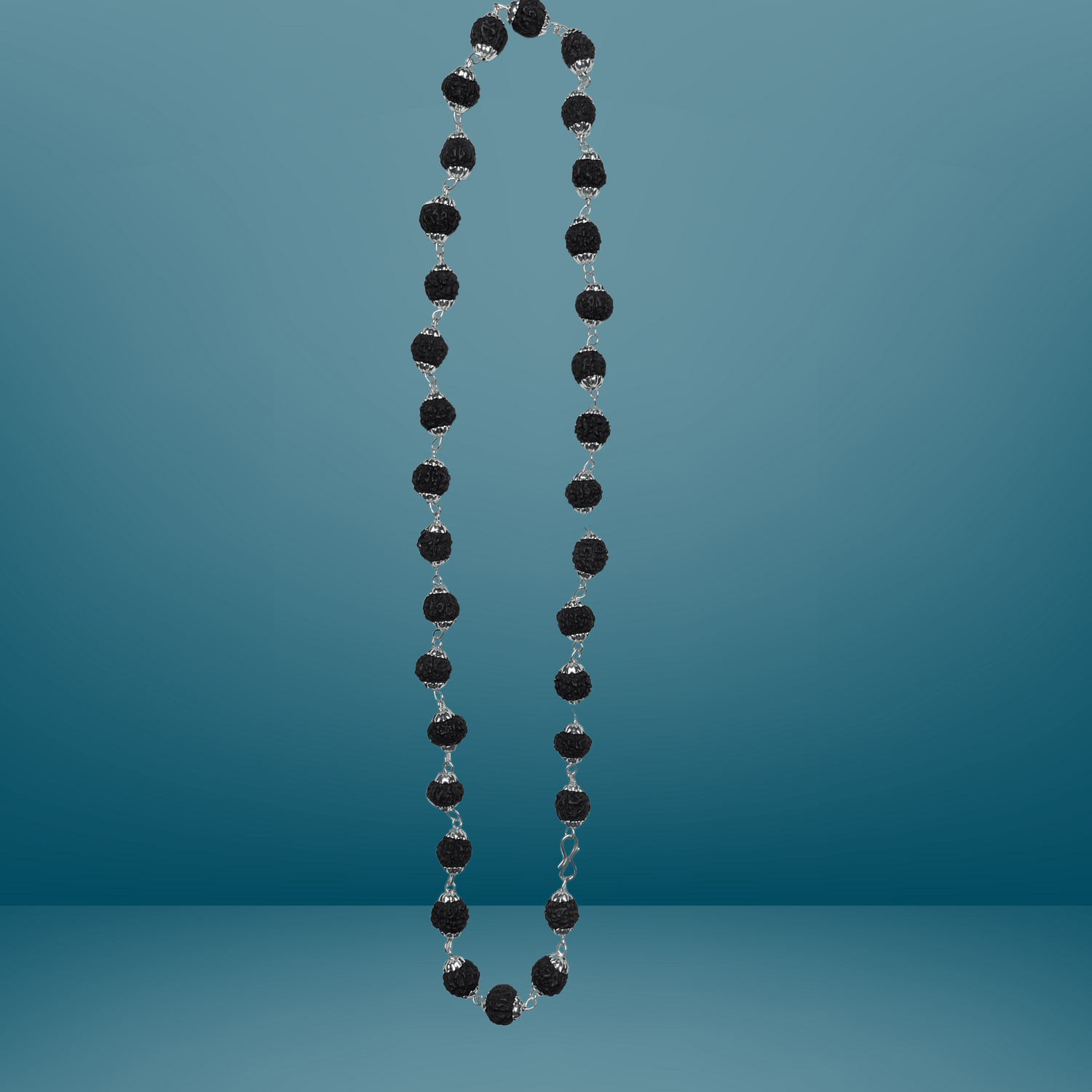 SILVER PALTED BLACK RUDRAKSHA MALA 