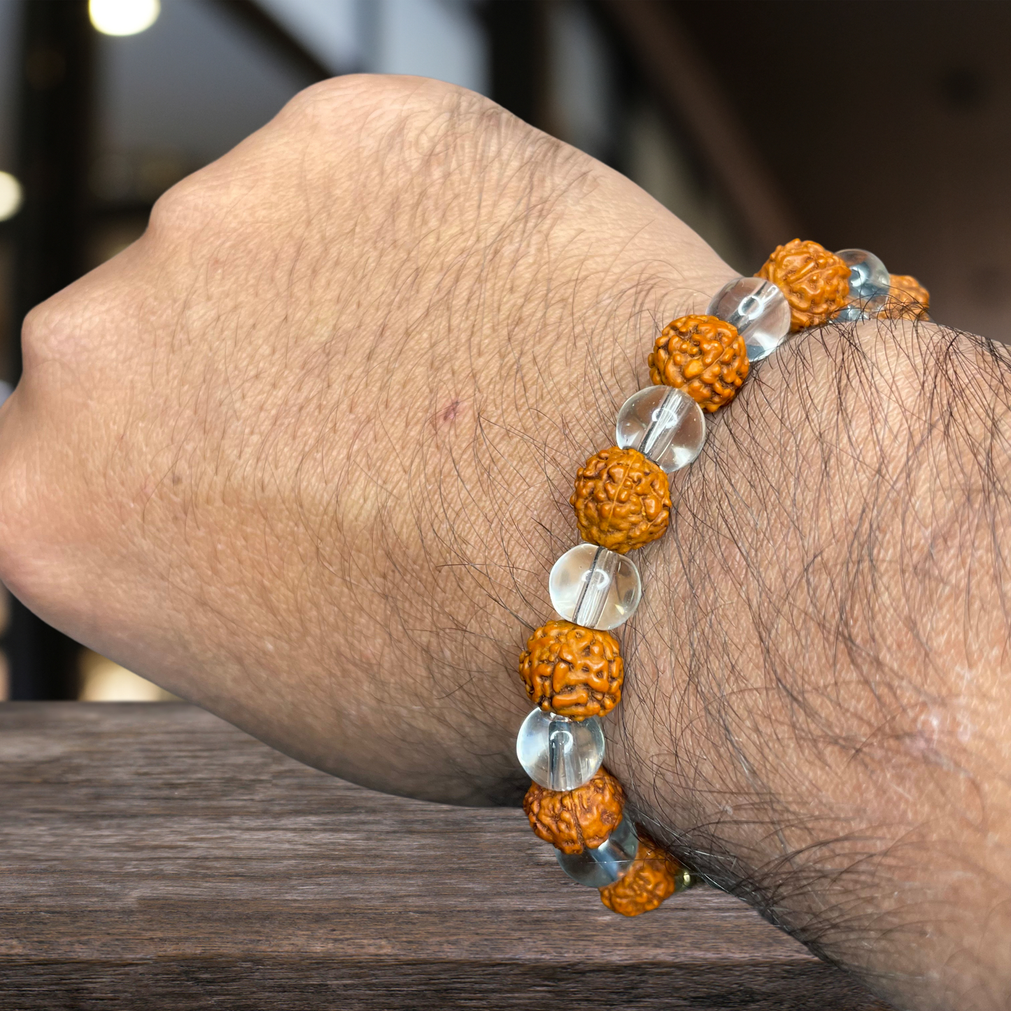 RUDRAKSHA BRACELET WITH CRYSTAL BEED FOR MEN