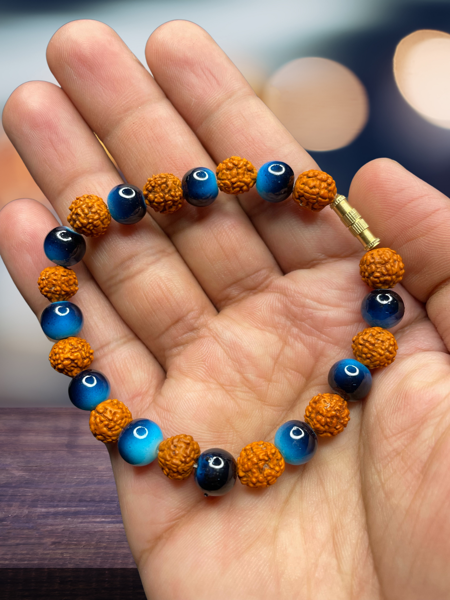 RUDRAKSHA BRACELATE WITH BLUE BEEDS FOR WOMEN