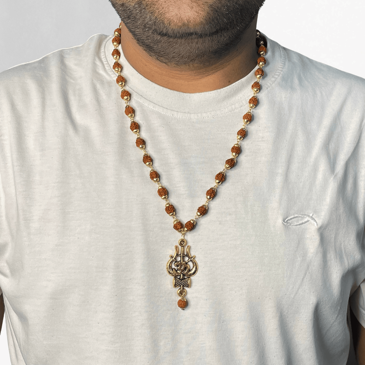 GOLD PLATED RUDRAKSHA TRISHUL MALA 