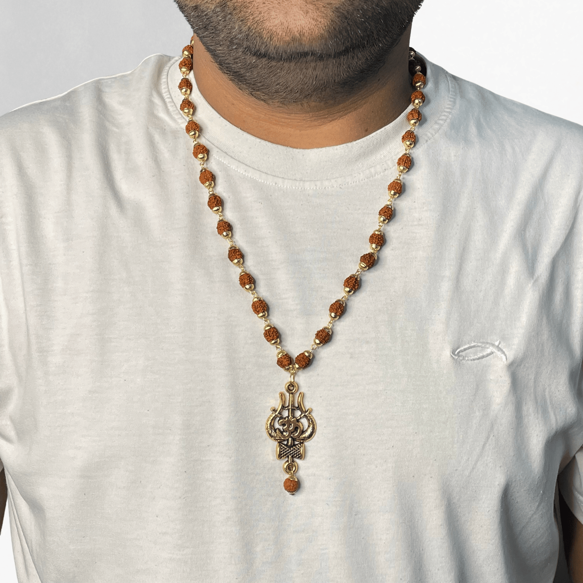 GOLD PLATED RUDRAKSHA TRISHUL MALA 