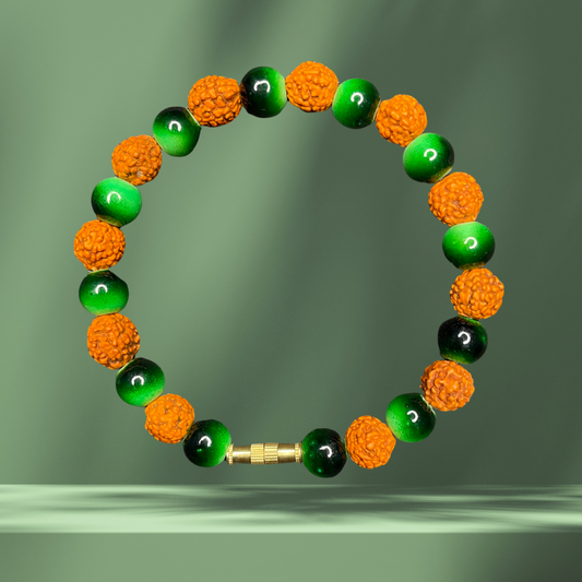 RUDRAKSHA BRACELET WITH GREEN BEEDS